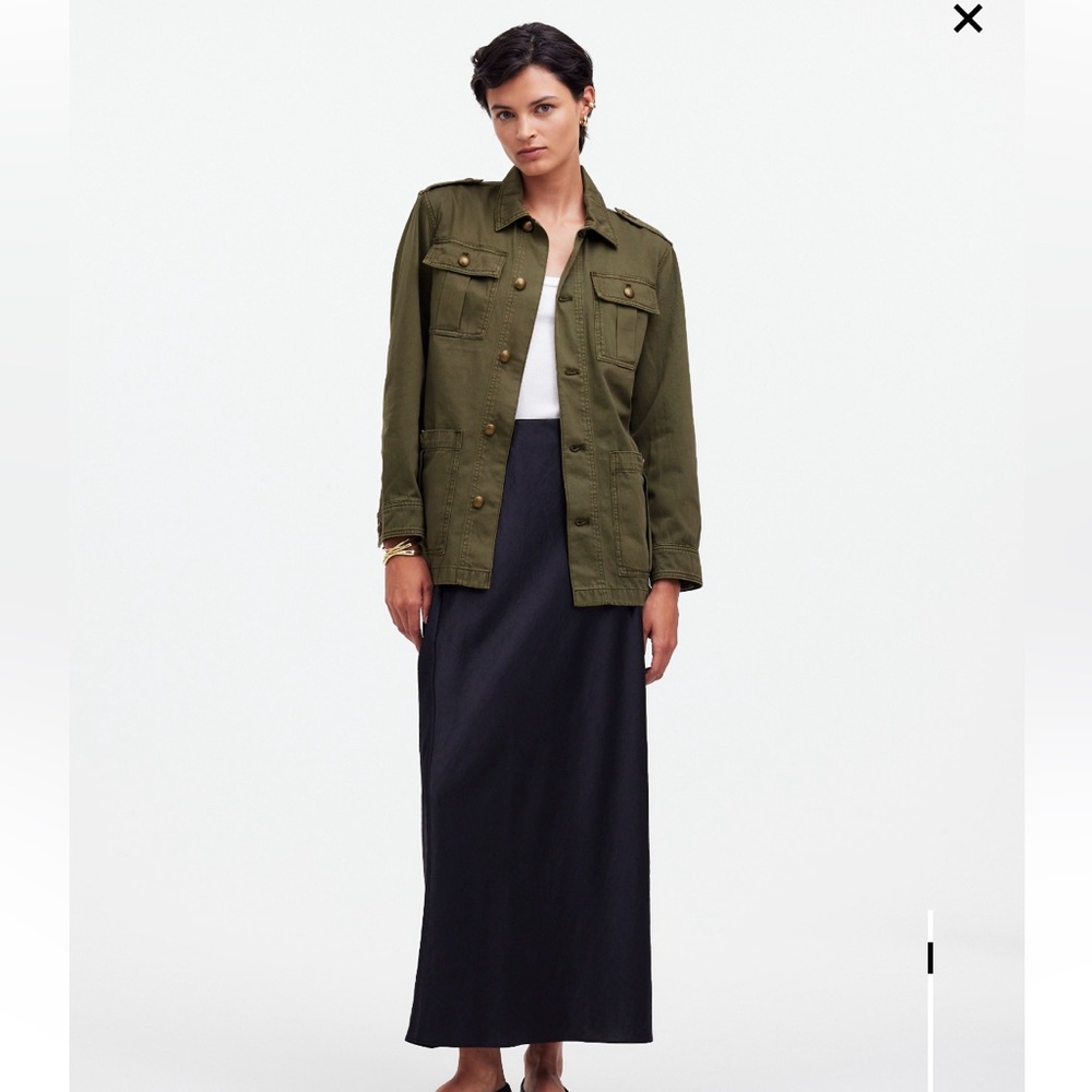 Madewell Utility Chino Safari Jacket Forest Green Gold Buttons Small Military - Picture 2 of 8